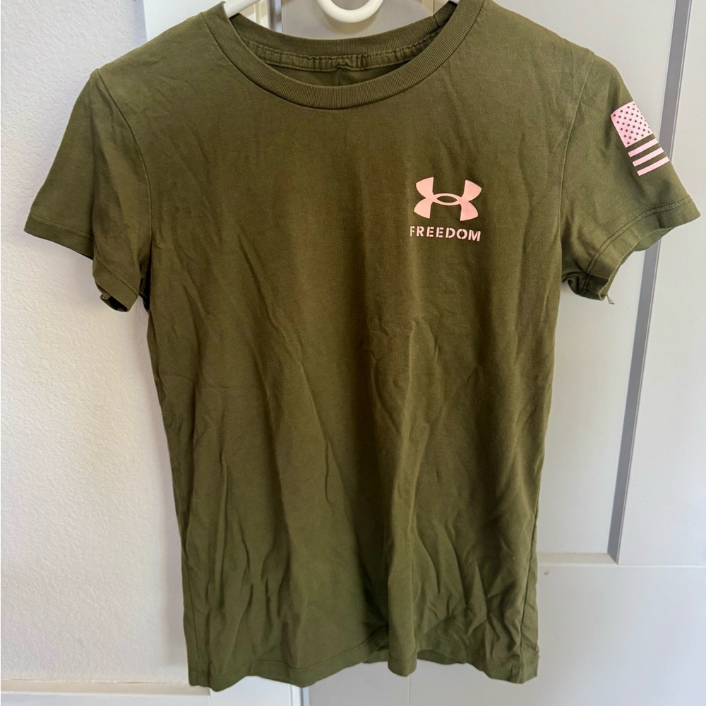 Under Armour Olive Tee with Pink Logo